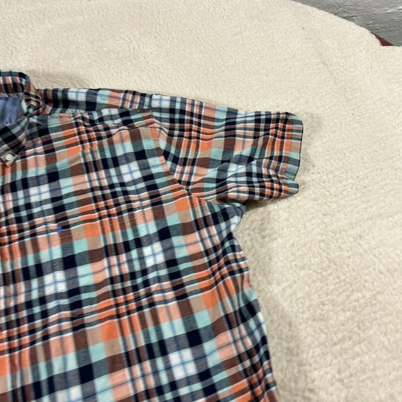 Izod Saltwater Shirt Mens XXL Relaxed Classic Button Up Orange Plaid - Picture 5 of 10
